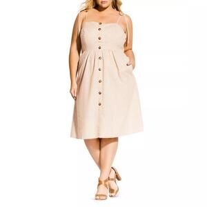 NWT City Chic Riviera Striped Button-Front Dress, Taupe Striped, XXL (24W-26W)